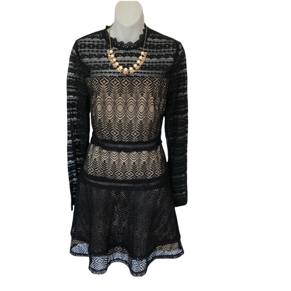 Francesca's Kenna Collection Lace A-Line Mini Black Lace Dress Holiday Dress Med - Picture 5 of 16